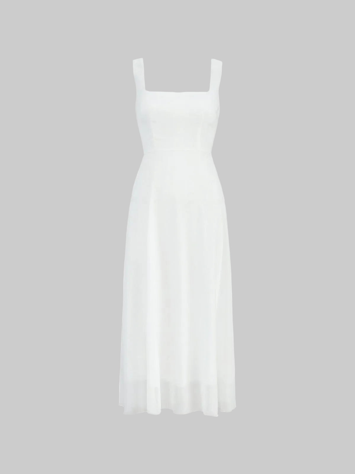 Women's A-Line Midi Dress with Square Neckline and Flowing Chiffon Skirt