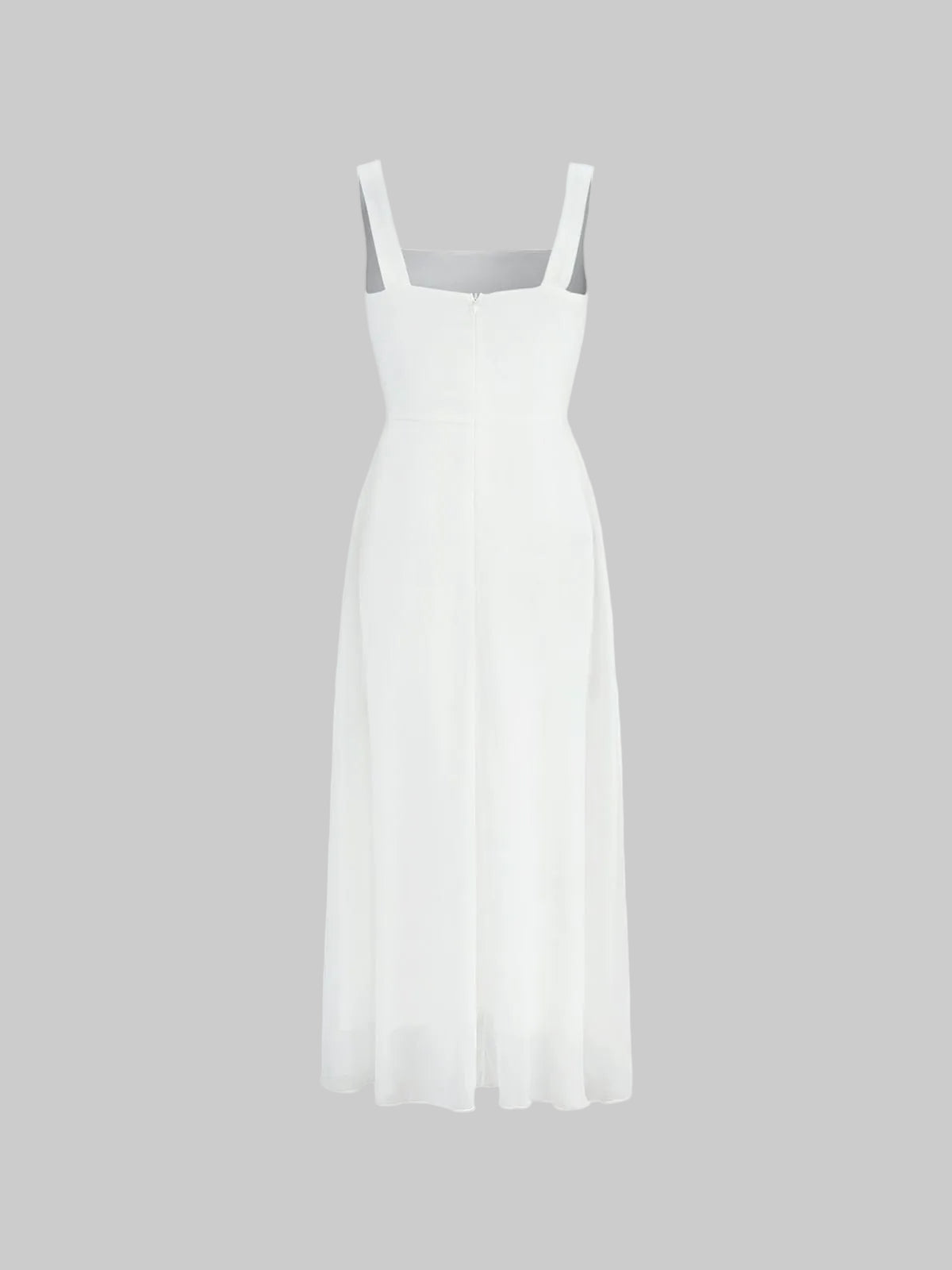Women's A-Line Midi Dress with Square Neckline and Flowing Chiffon Skirt