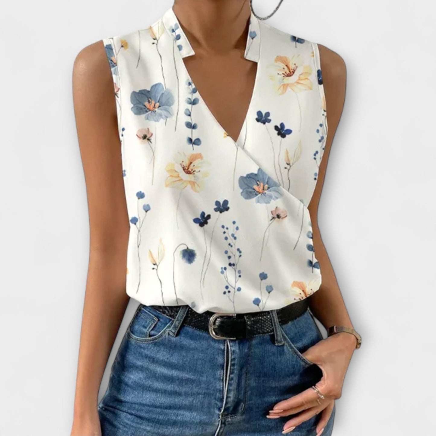 Women’s Wrap Blouse Sleeveless Collared V Neck Shirt