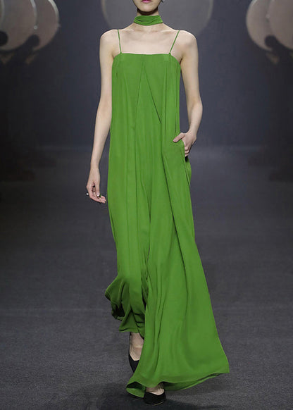 Women's Green Chiffon Spaghetti Strap Jumpsuit with Zippered Pockets for Effortless Elegance