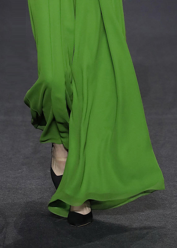 Women's Green Chiffon Spaghetti Strap Jumpsuit with Zippered Pockets for Effortless Elegance
