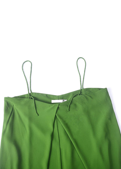 Women's Green Chiffon Spaghetti Strap Jumpsuit with Zippered Pockets for Effortless Elegance