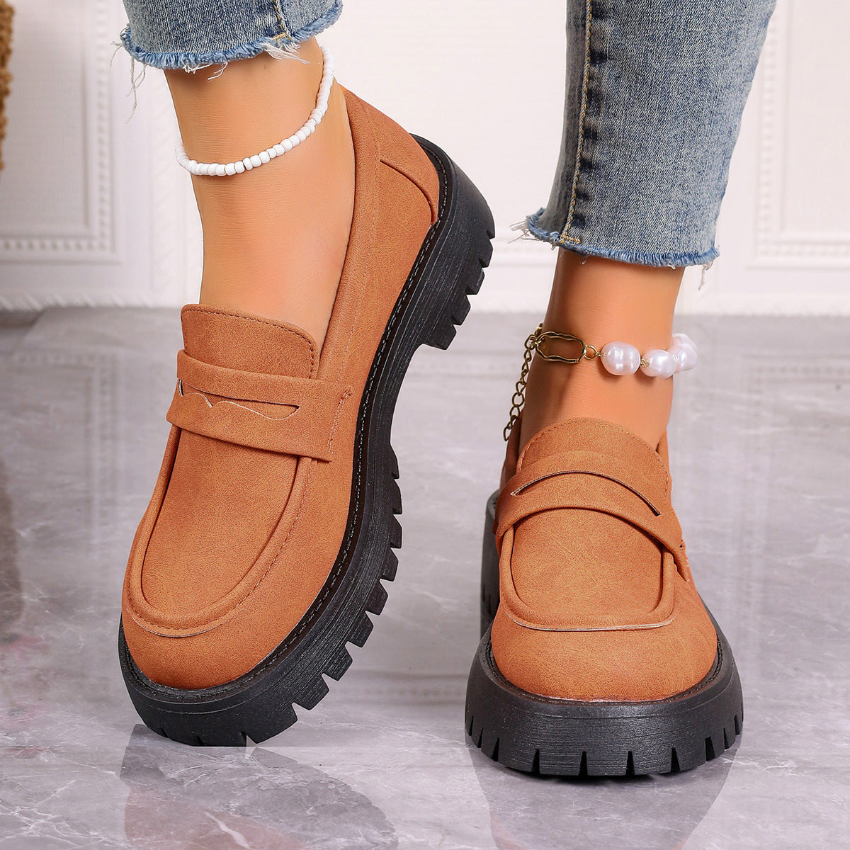 Women's Platform Loafers with Chunky Sole and Slip-On Fit