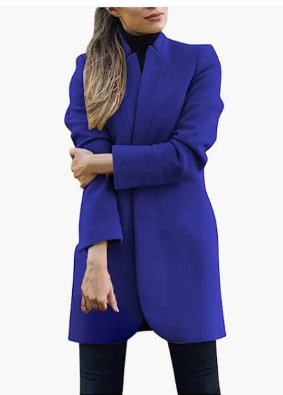Women's Longline Blazer Coat Stand Collar Tailored Fit