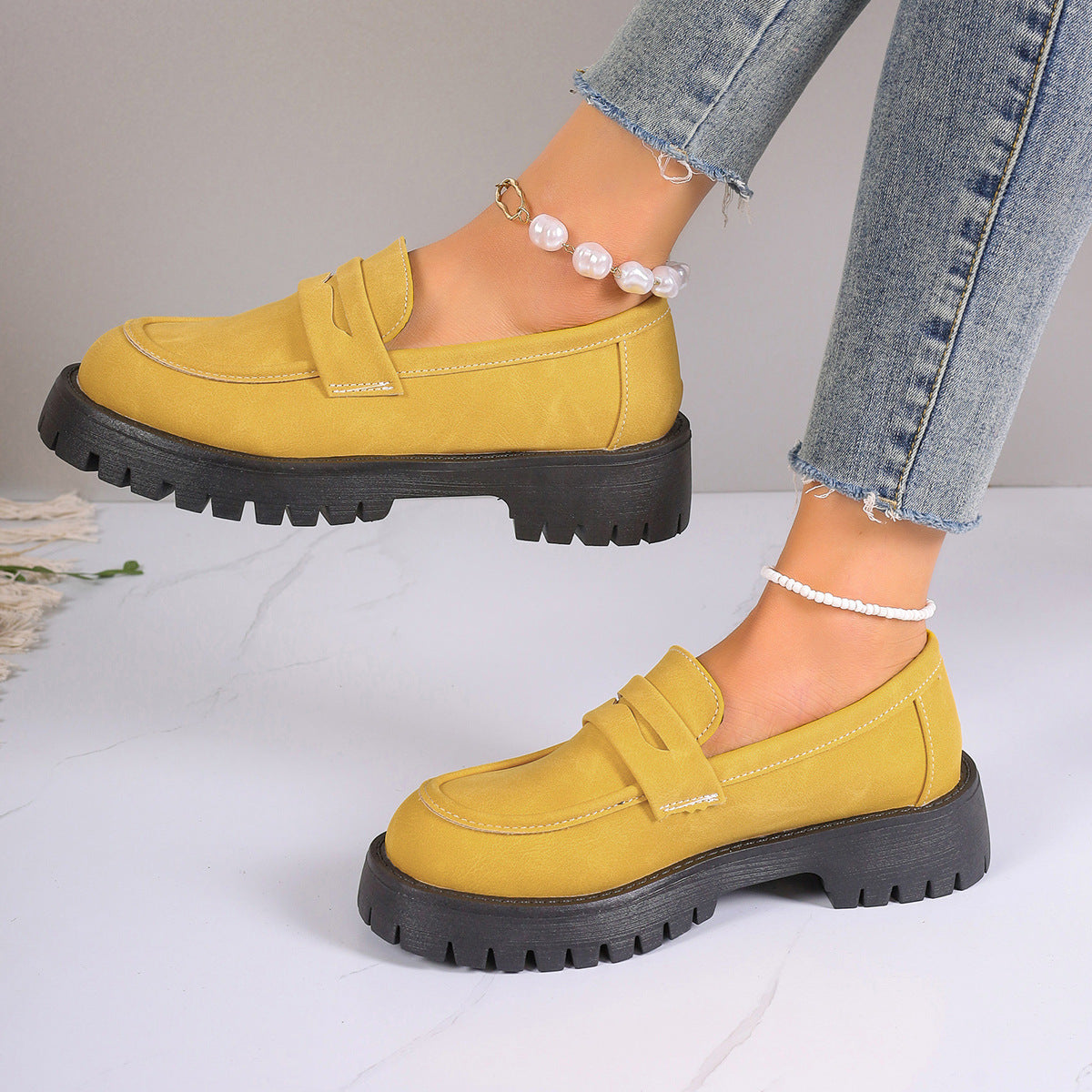 Women's Platform Loafers with Chunky Sole and Slip-On Fit