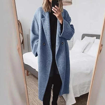 Women's Oversized Longline Coat with Classic Lapels