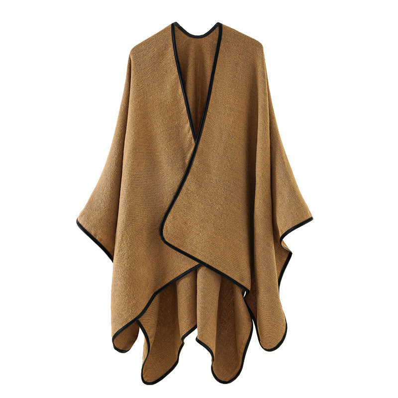 Women's Oversized Cape with Contrast Trim and Open Front