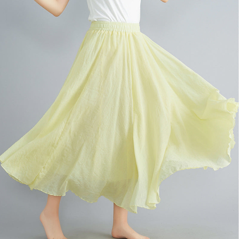 Ceylan Women's Cotton Linen Maxi Skirt Elastic Waist Flowy