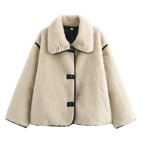 Women's Shawl Collar Teddy Jacket Button Front