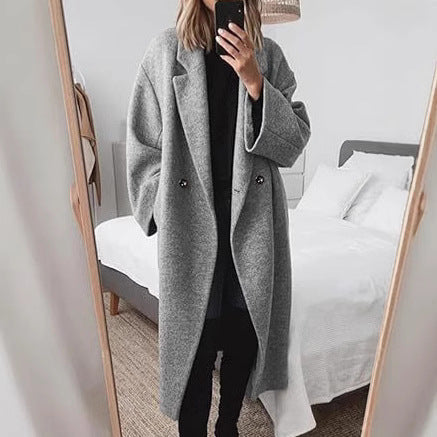 Women's Oversized Longline Coat with Classic Lapels