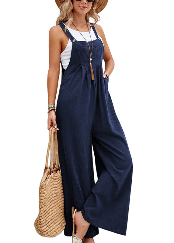 Ceylan Women’s Wide Leg Jumpsuit with Button Straps and Pockets