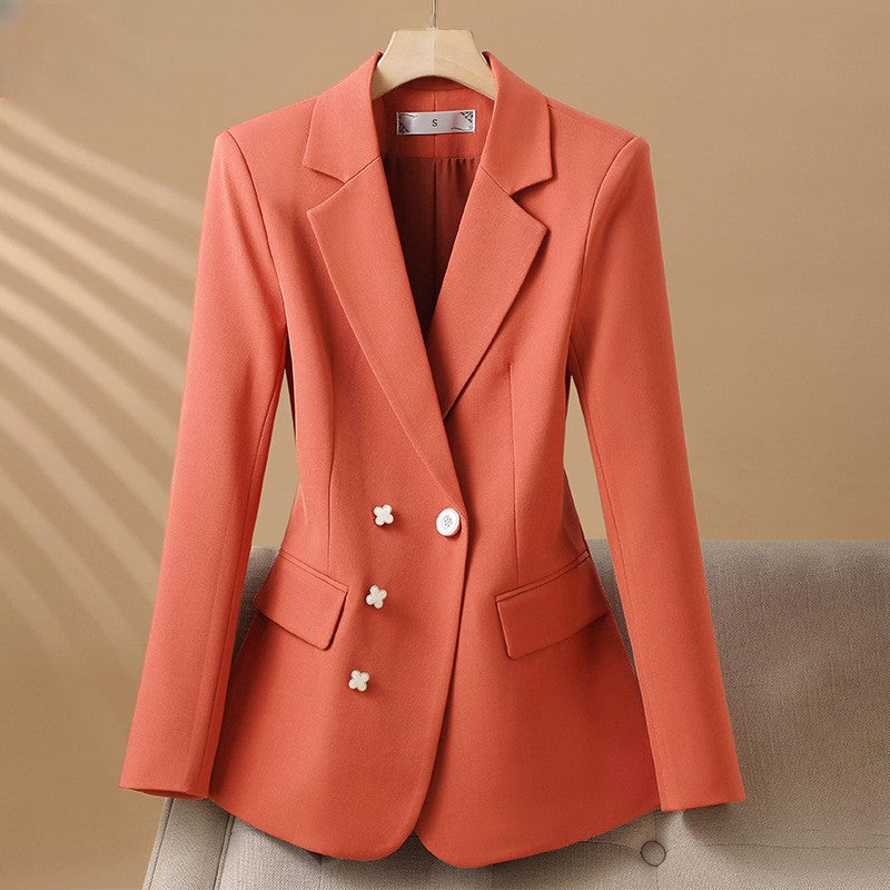 Women’s Blazer Jackets with Asymmetrical Clover Buttons and Notch Lapels