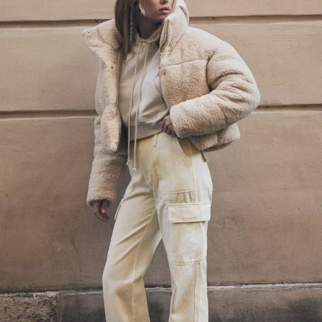 Women's Cropped Teddy Jacket with High Collar