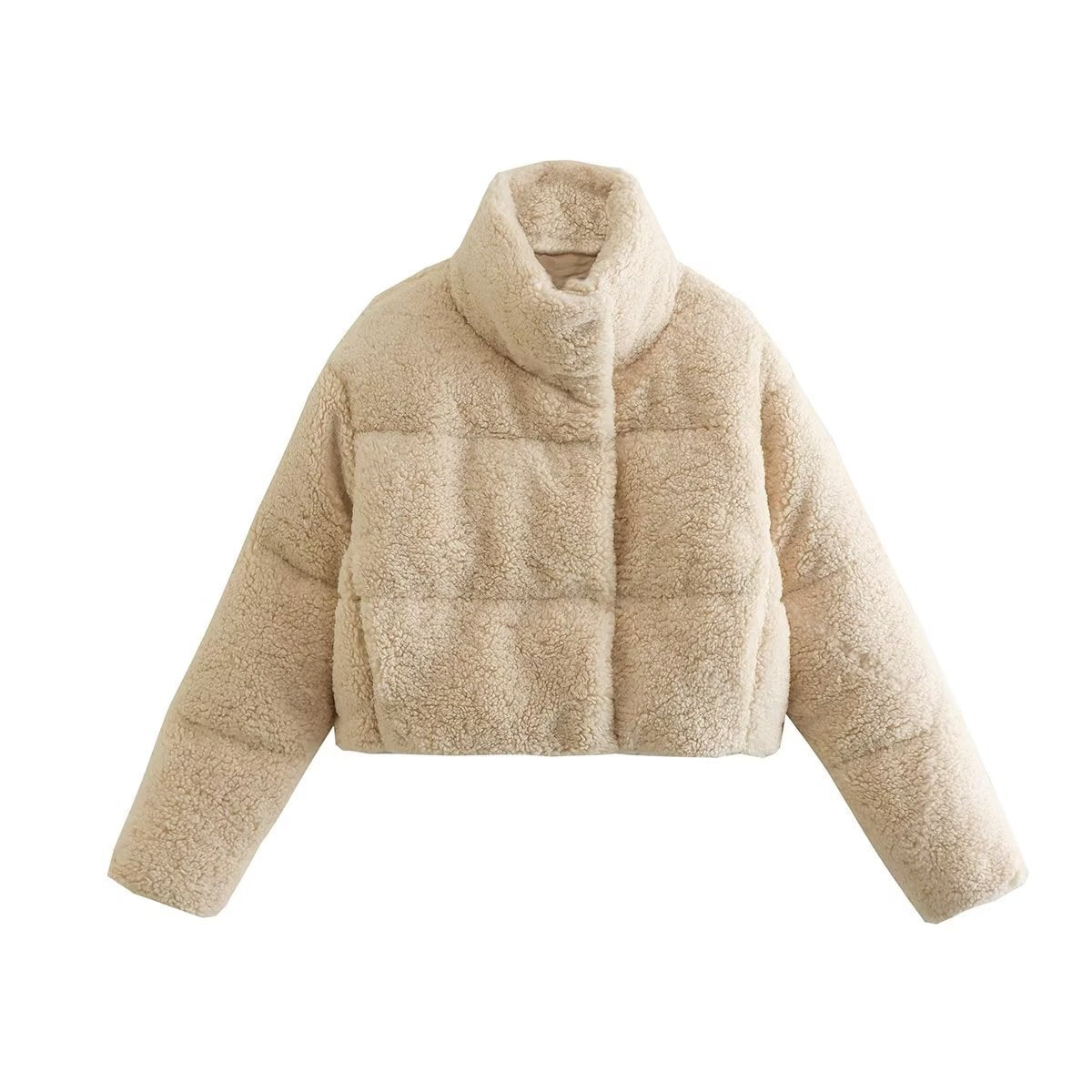 Women's Cropped Teddy Jacket with High Collar