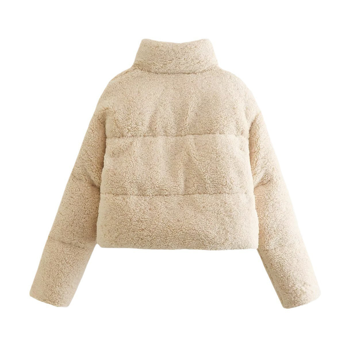 Women's Cropped Teddy Jacket with High Collar