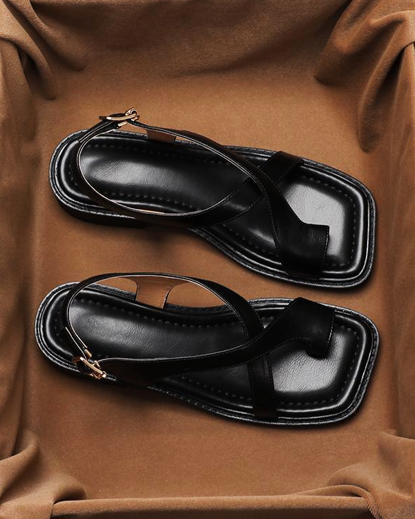 Women’s Sandals with Adjustable Ankle Buckle and Crossover Toe Loop Straps