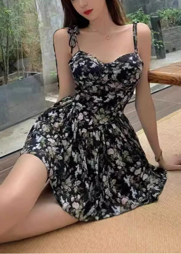 Women’s Mini Sundress with Tie Straps and Sweetheart Neckline