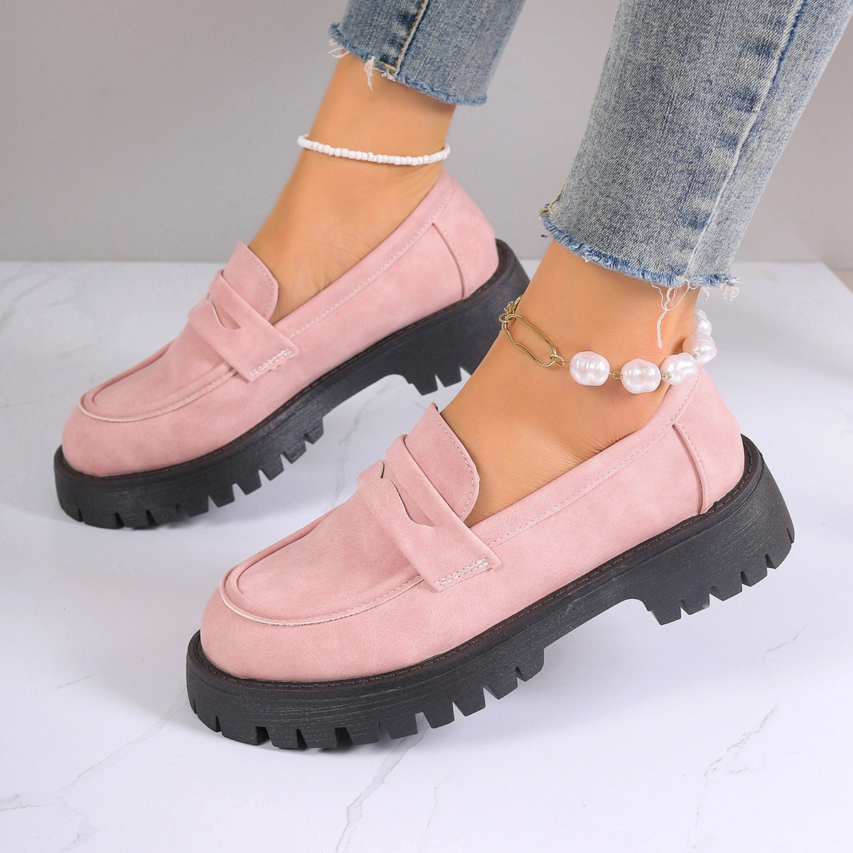 Women's Platform Loafers with Chunky Sole and Slip-On Fit
