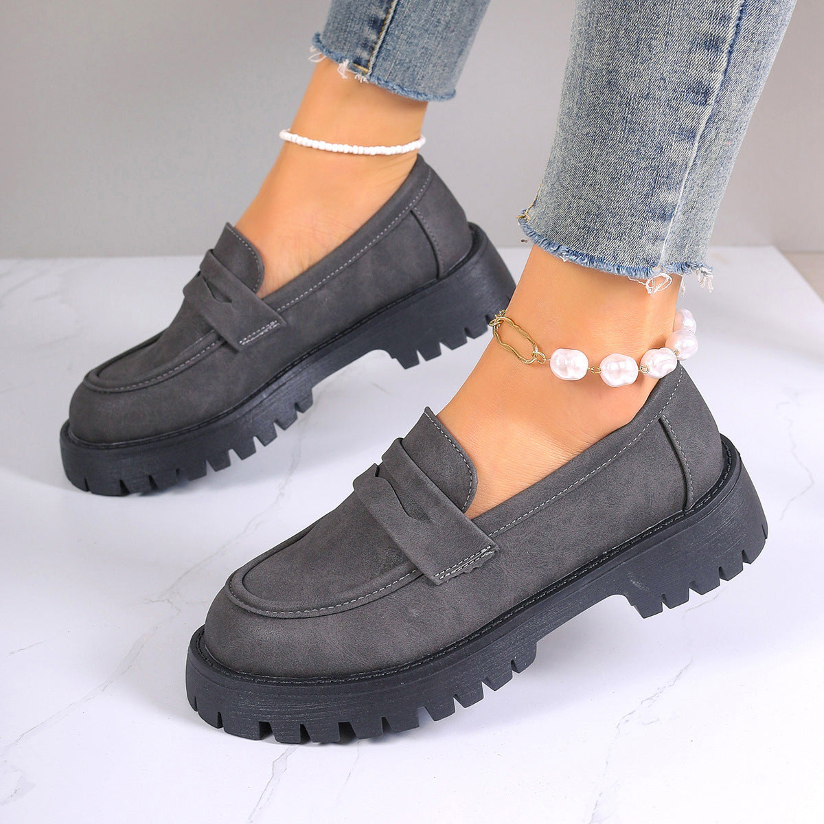Women's Platform Loafers with Chunky Sole and Slip-On Fit