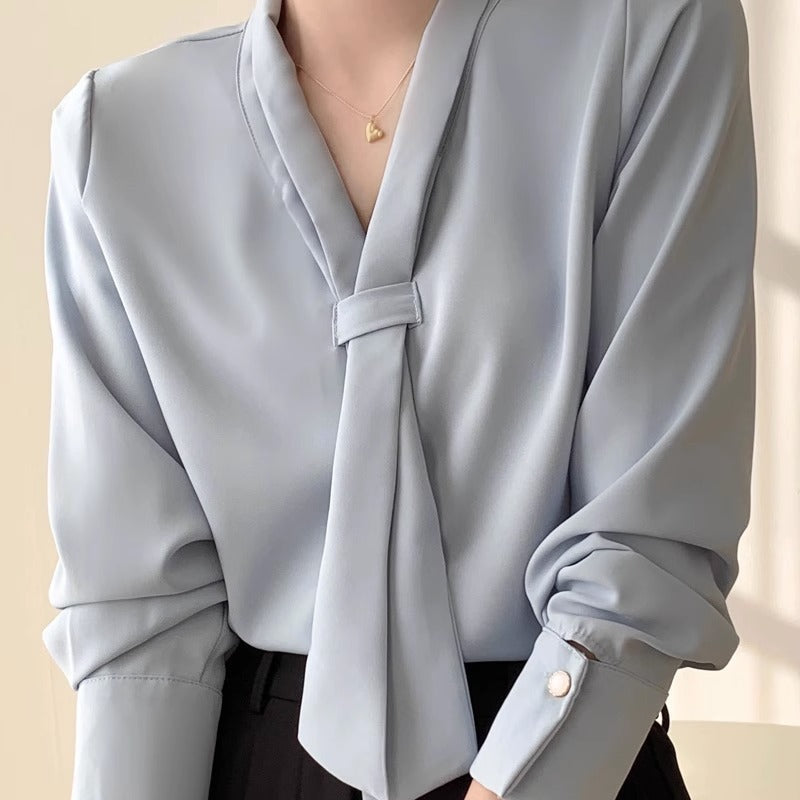Ceylan Women's Blouse Elegant Long Sleeve Necktie Top