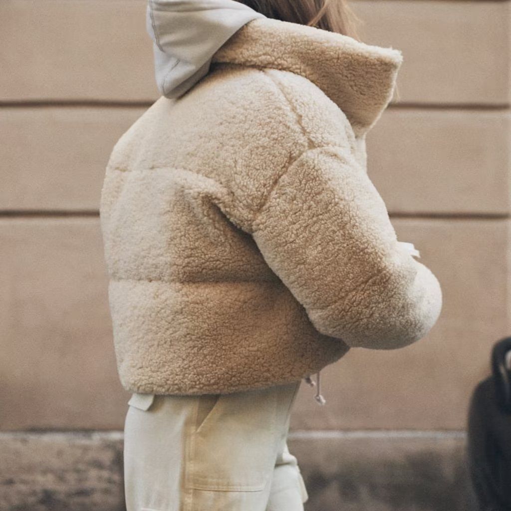 Women's Cropped Teddy Jacket with High Collar