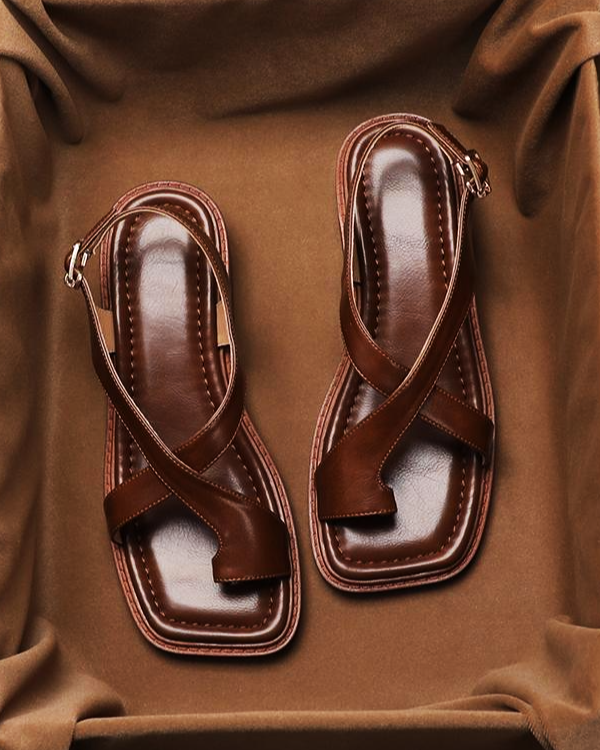 Women’s Sandals with Adjustable Ankle Buckle and Crossover Toe Loop Straps