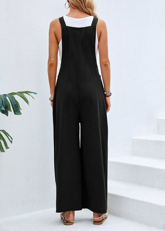 Ceylan Women’s Wide Leg Jumpsuit with Button Straps and Pockets