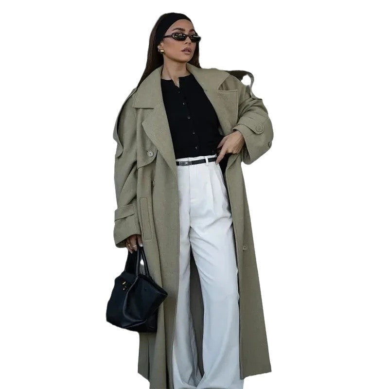 Damen Modischer Oversized-Mantel mit taillierbarem Gürtel Drune