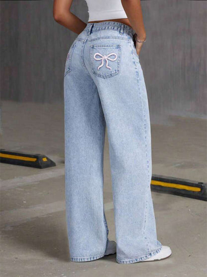 Women's Wide-Leg Denim Trousers with Vintage Korean Design