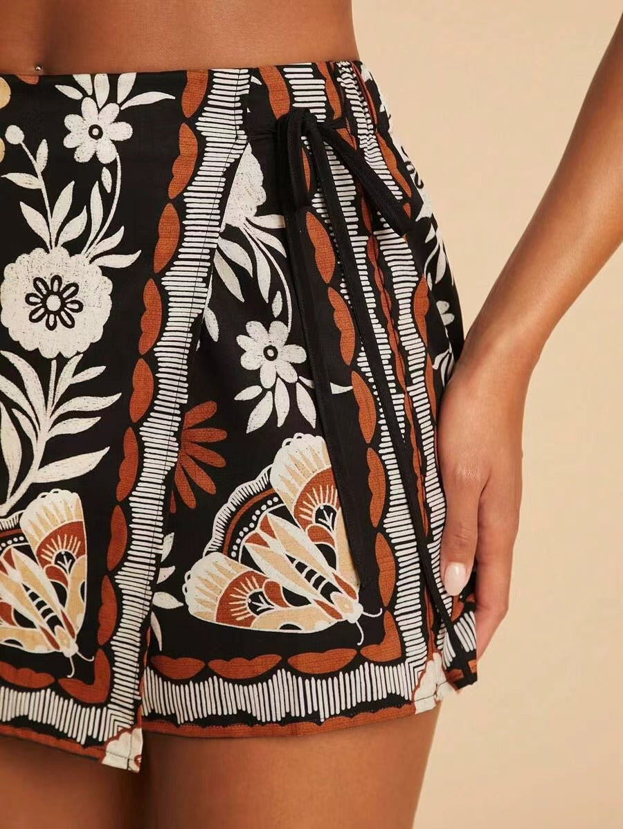 Women's Vintage Floral Print Side-Tie Mini Skirt