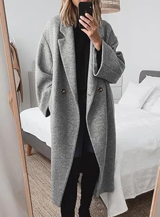 Women's Oversized Longline Coat with Classic Lapels