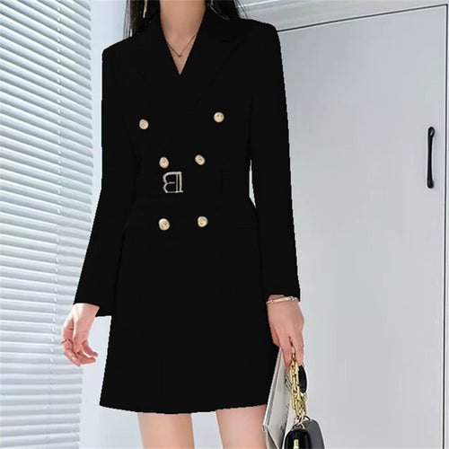 Women’s Blazer Jackets with Double-Breasted Buttons and Matching Belt