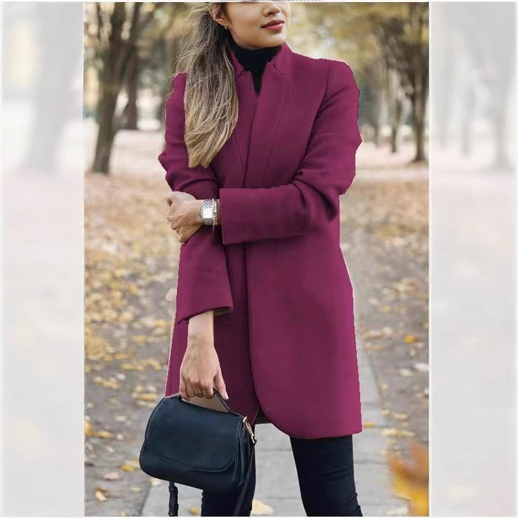 Women's Longline Blazer Coat Stand Collar Tailored Fit