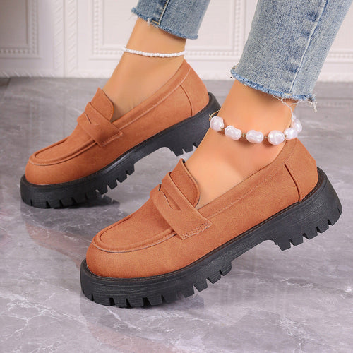 Women's Platform Loafers with Chunky Sole and Slip-On Fit