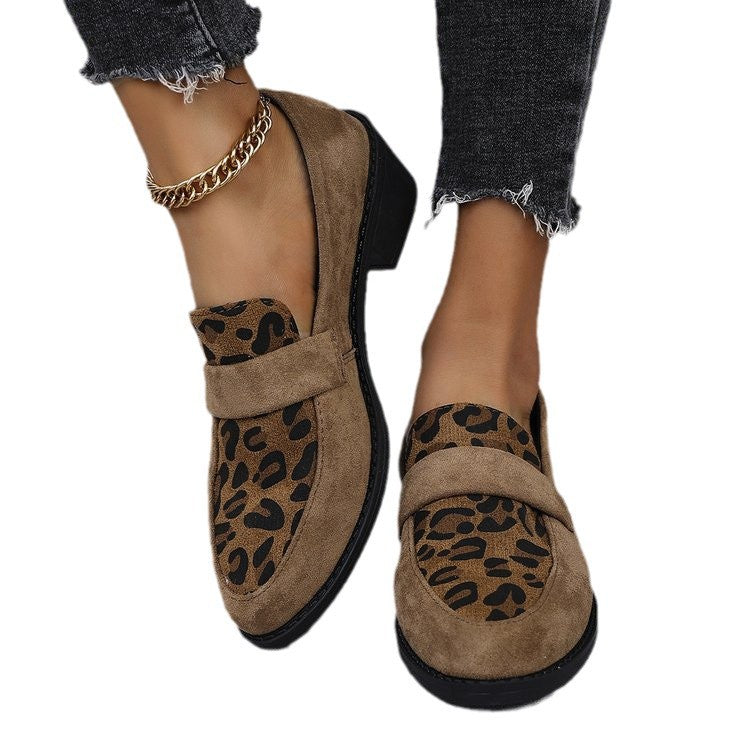 Women's Leopard Print Loafers Low Block Heel Slip-On