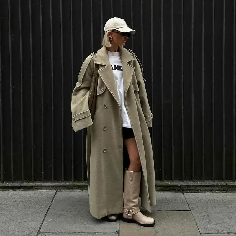 Damen Modischer Oversized-Mantel mit taillierbarem Gürtel Drune