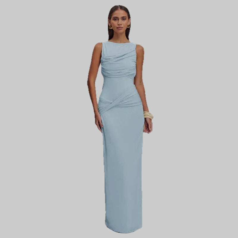 Women’s Maxi Dress with Ruched Bodice and High Side Leg Slit