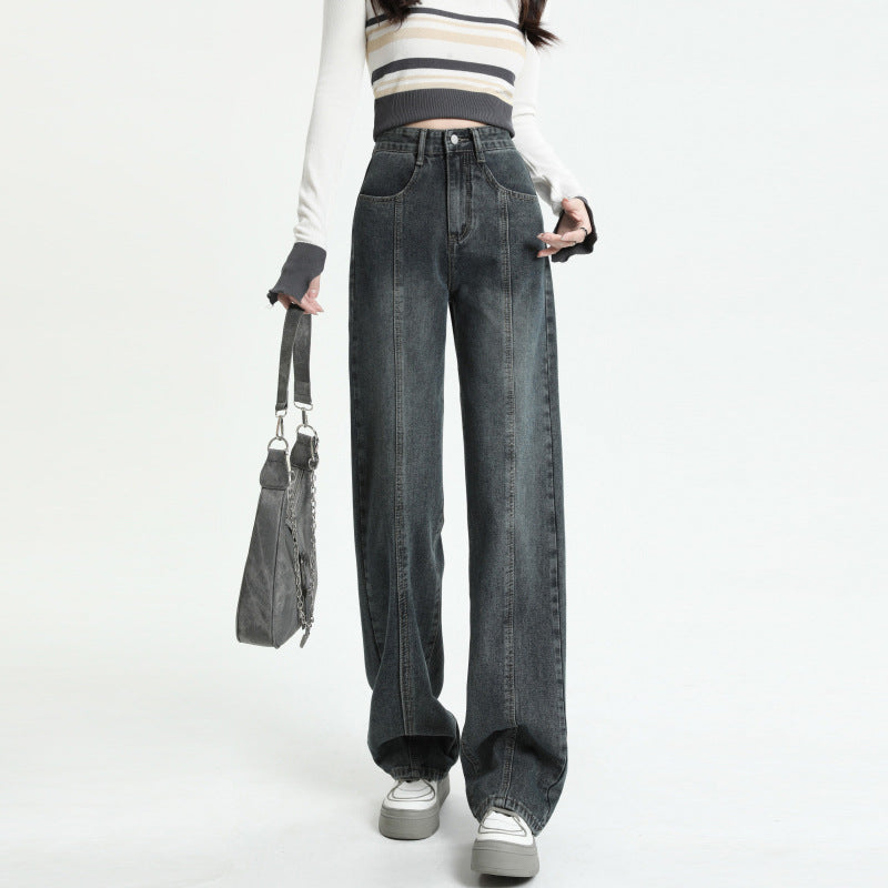 Ceylan Women’s High Waisted Straight Leg Jeans Front Seam