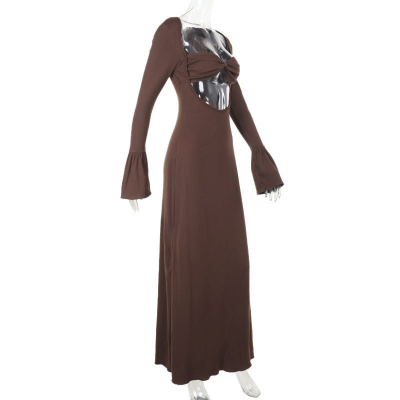 Women's Underbust Cutout Maxi Dress with Flared Bell Sleeves