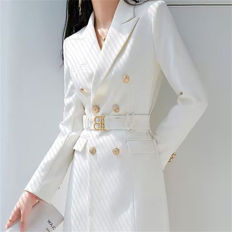 Women’s Blazer Jackets with Double-Breasted Buttons and Matching Belt
