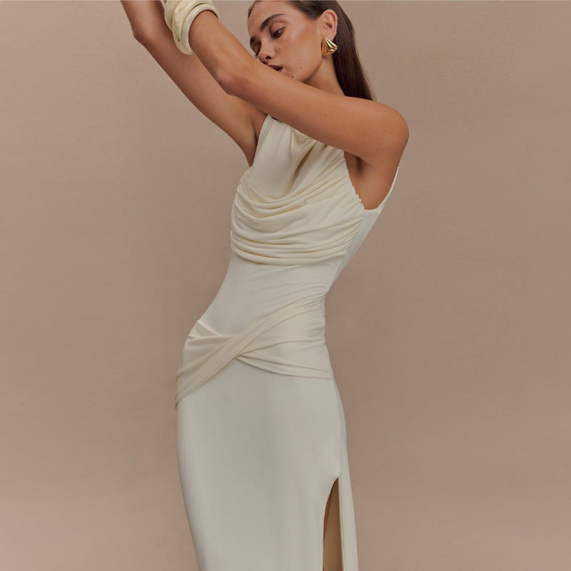 Women’s Maxi Dress with Ruched Bodice and High Side Leg Slit