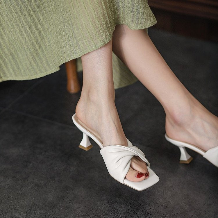 Women's Knotted Mule Sandals Open-Toe Kitten Heel