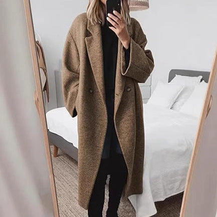 Women's Oversized Longline Coat with Classic Lapels
