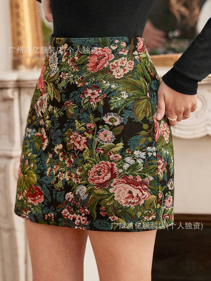 Women's High-Waist A-Line Mini Skirt with Floral Print
