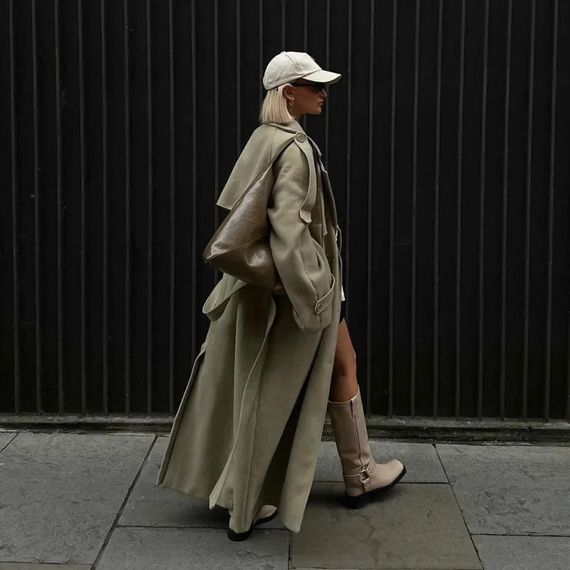 Damen Modischer Oversized-Mantel mit taillierbarem Gürtel Drune