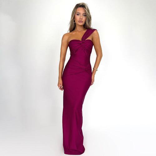 Women’s Off the Shoulder Maxi Dress with Draped Front Knot Detail