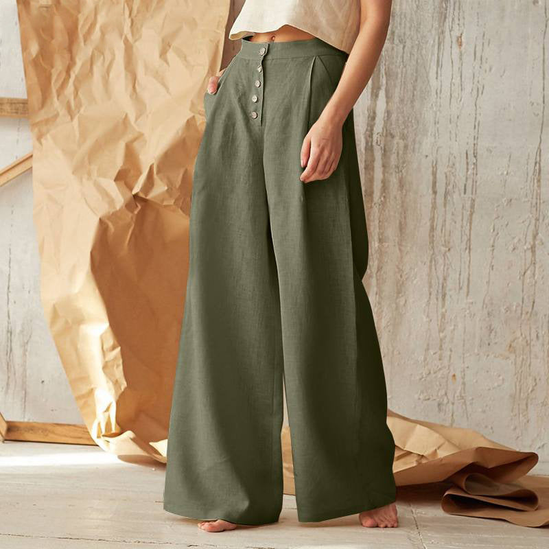 Ceylan Women’s Wide Leg Linen Pants Drawstring Waistband