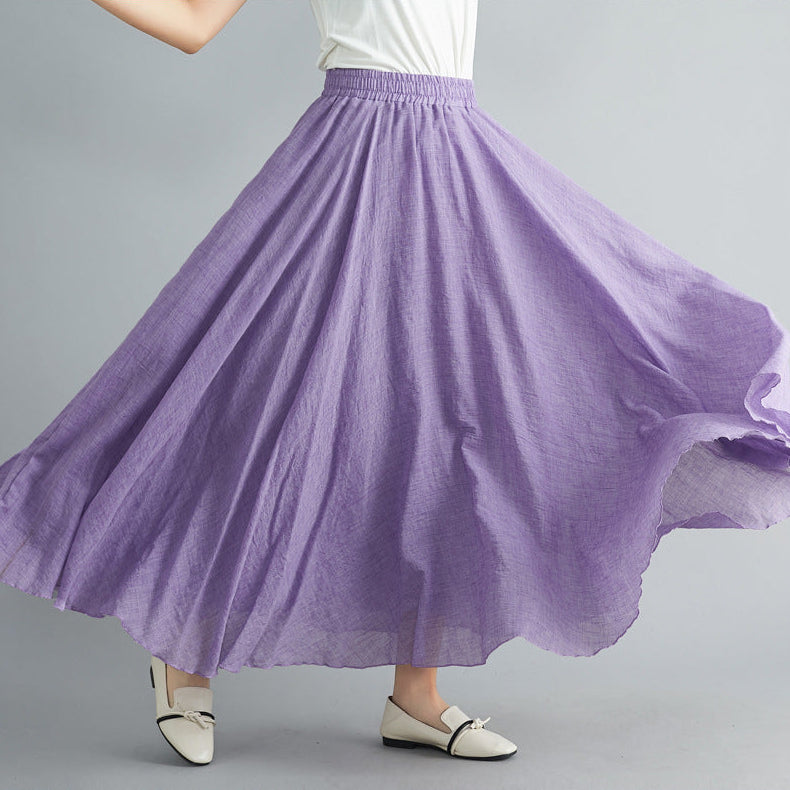 Ceylan Women's Cotton Linen Maxi Skirt Elastic Waist Flowy