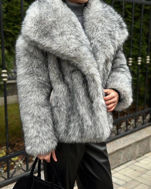Women's Faux Fur Jacket with Oversized Collar