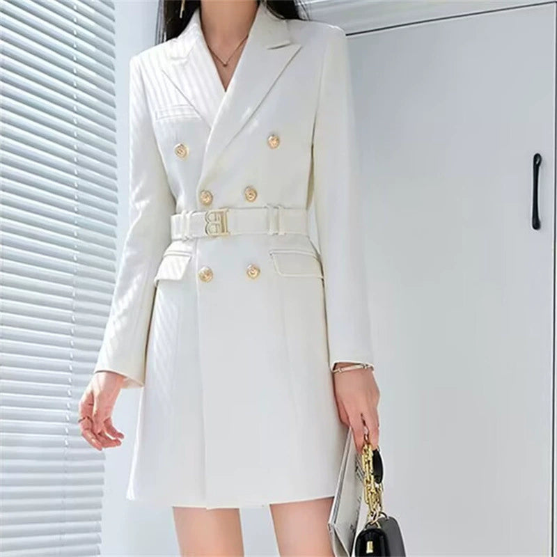 Women’s Blazer Jackets with Double-Breasted Buttons and Matching Belt